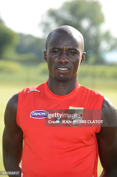 Evian's Ghanaian midfielder Mohammed Rabiu poses for a photograph during an official photocall on August 2 in a training center in Publier, eastern...