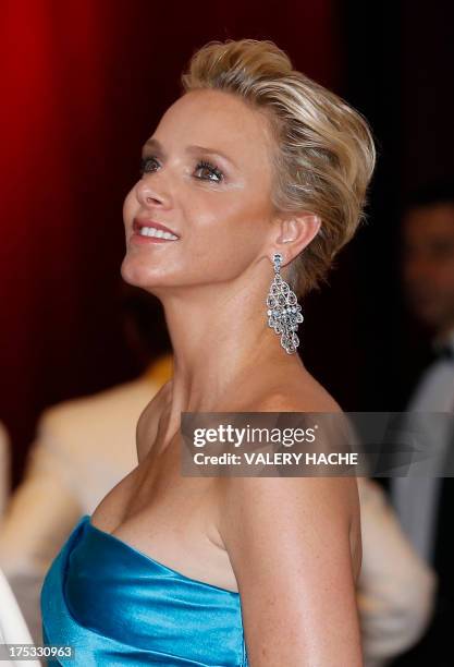 Princess Charlene of Monaco arrives to attend the 65th annual Red Cross Gala, on August 2 in Monaco. Created in 1948, the gala is an annual charity...