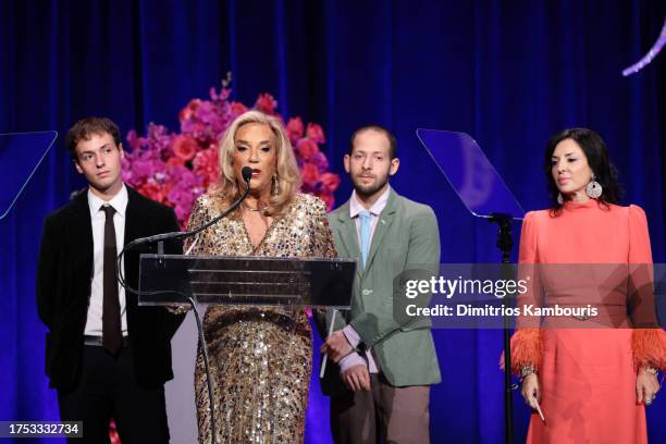 Sage Schachter, Denise Rich, Adrian Schachter and Ilona Rich Schachter speak onstage at Angel Ball 2023 hosted by Gabrielle's Angel Foundation at...