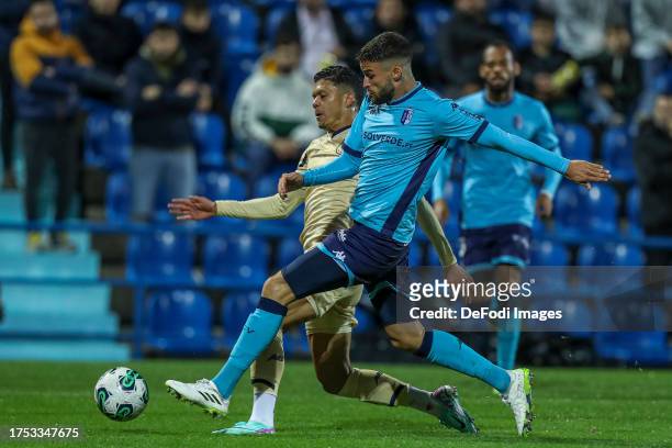 Bruno Wilson of Vizela makes fault for penalty on Evanilson of Porto in action during the Liga Portugal match between FC Vizela and FC Porto on...