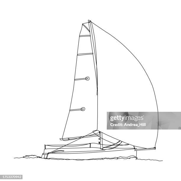 stockillustraties, clipart, cartoons en iconen met racing sailboat continuous single line drawing with editable stroke - spinnaker