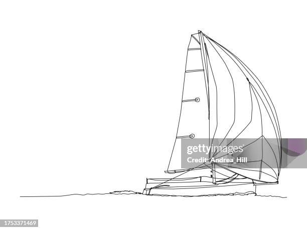 stockillustraties, clipart, cartoons en iconen met racing sailboat continuous single line drawing with editable stroke border - spinnaker