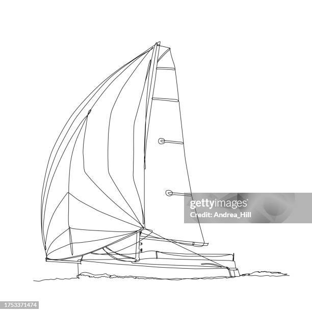stockillustraties, clipart, cartoons en iconen met racing sailboat continuous single line drawing with editable stroke - spinnaker
