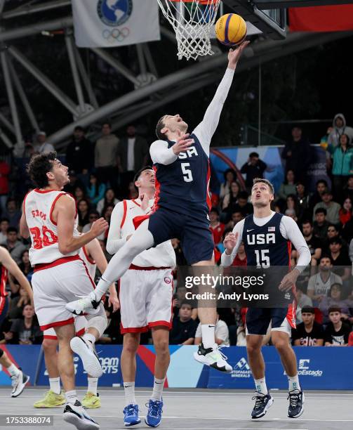 Jimmer Fredette of Team USA shoots the ball during the Gold Medal Game of Men's Basketball 3x3 at Estadio Espanol on Day 3 of Santiago 2023 Pan Am...