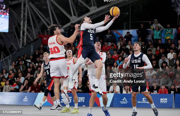 Jimmer Fredette of Team USA shoots the ball during the Gold Medal Game of Men's Basketball 3x3 at Estadio Espanol on Day 3 of Santiago 2023 Pan Am...