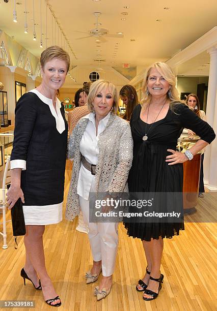 Mandi Norwood, Candy Udell and Debra Halpert attend the Hamptons Magazine Celebrates The London Jewelers Trunk Show at on August 2, 2013 in East...