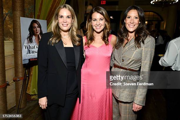 Alexis Gorman, Melissa DeRosa, and Amelia Gorman celebrate the launch of Melissa DeRosa's new book “What’s Left Unsaid” at Hotel Chelsea on October...
