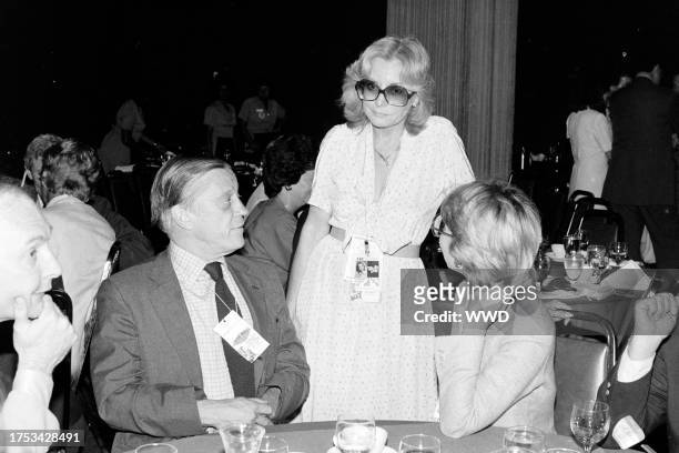 Guest, Ben Bradlee, Barbara Walters, and Sally Quinn attend a party, sponsored by the New York Times, during the Republican National Convention in...