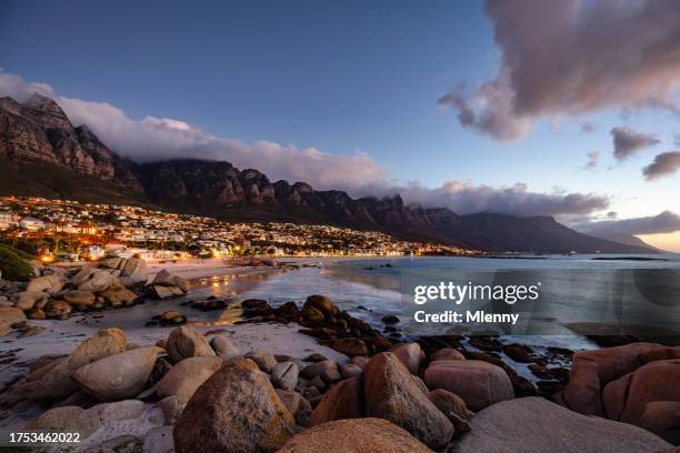 cape town camps bay in beautiful sunset twilight south africa - cape peninsula stock pictures, royalty-free photos & images