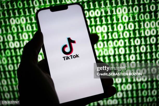 This illustration photograph taken on October 30 shows the logo of TikTok, a short-form video hosting service owned by ByteDance, on a smartphone in...