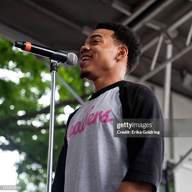 Chance The Rapper performs during Lollapalooza 2013 at Grant Park on August 2, 2013 in Chicago, Illinois.