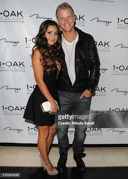 Catherine Giudici and Sean Lowe arrive at 1 OAK Nightclub at The Mirage Hotel & Casino on August 2, 2013 in Las Vegas, Nevada.