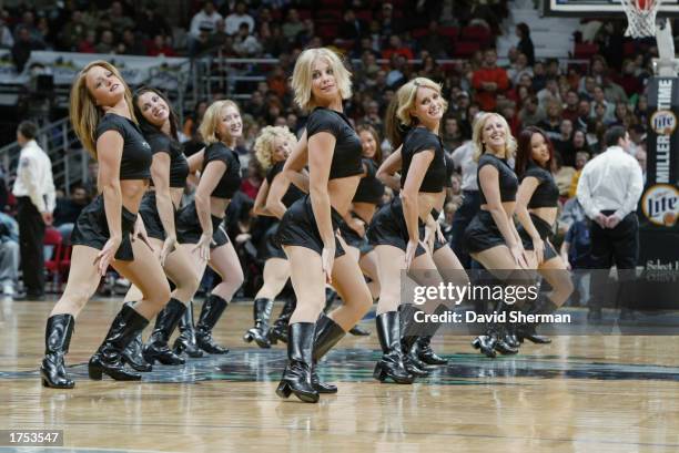 The Extreme Team entertains the audience during the NBA game between the Los Angeles Clippers and the Minnesota Timberwolves at Target Center on...