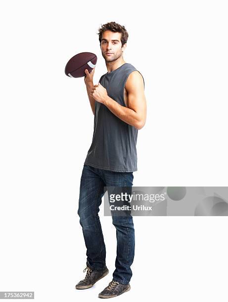 ready to throw the ball - american football ball studio stock pictures, royalty-free photos & images