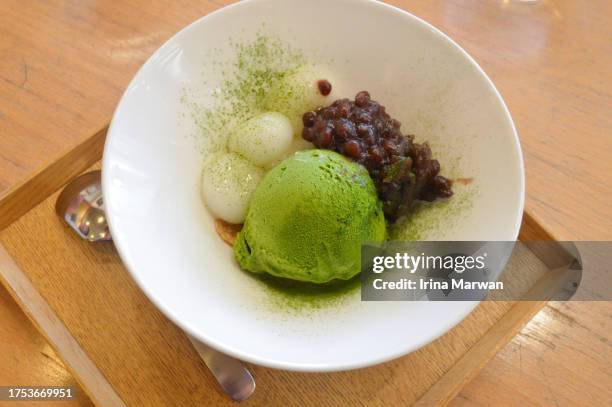 japanese dessert matcha ice cream anmitsu - miyajima stock pictures, royalty-free photos & images