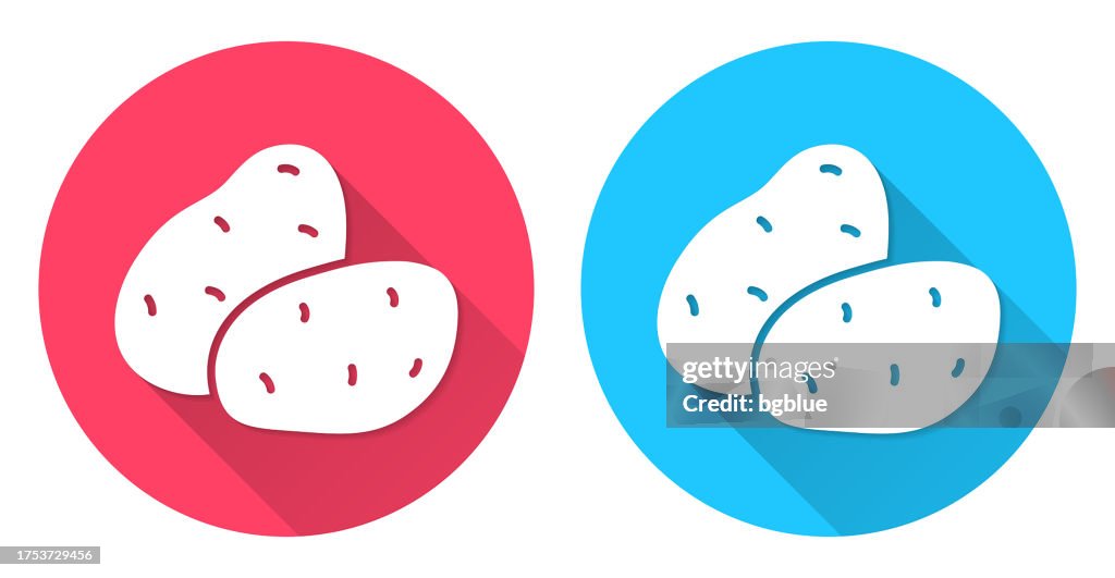 Potato. Round icon with long shadow on red or blue background