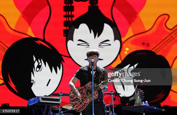 Yoon Do-Hyun of YB performs on stage during day 2 of the Pentaport Rock Festival on August 3, 2013 in Incheon, South Korea.