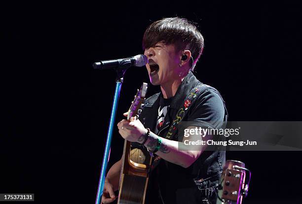 Yoon Do-Hyun of YB performs on stage during day 2 of the Pentaport Rock Festival on August 3, 2013 in Incheon, South Korea.