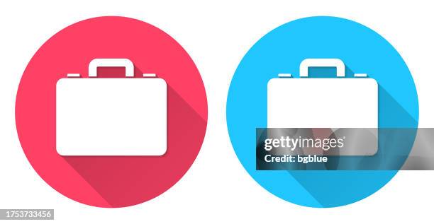 briefcase. round icon with long shadow on red or blue background - red briefcase stock illustrations
