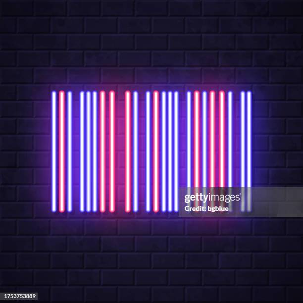 bar code. glowing neon icon on brick wall background - reading label stock illustrations