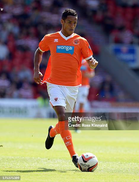 Tom Ince of Blackpool during the Sky Bet Championship match between Doncaster Rovers and Blackpool at Keepmoat Stadium on August 03, 2013 in...
