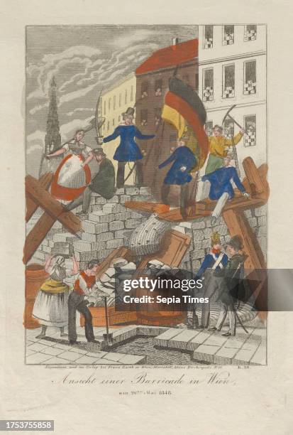View of a barricade in Vienna, on May 26 Franz Barth , publisher paper, colored, copperplate engraving, height 31.3 cm, width 20.8 cm, revolutions of...