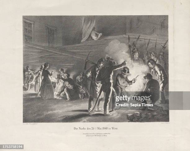 The night of May 26, 1848 in Vienna. , Johann Lanzedelli, lithographer, Johann Höfelich , printer, Anton Paterno's widow, publisher paper, chalk...