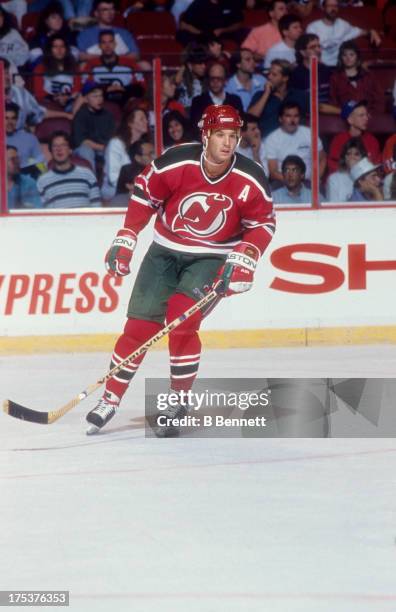 Brendan Shanahan of the New Jersey Devils skates on the ice during an NHL game against the Philadelphia Flyers in September, 1990 at the Spectrum in...