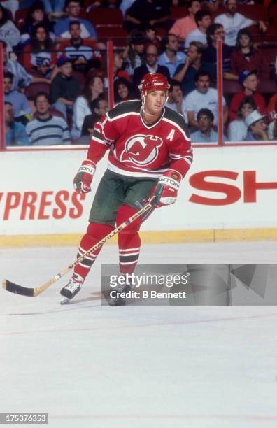 Brendan Shanahan of the New Jersey Devils skates on the ice during an NHL game against the Philadelphia Flyers in September, 1990 at the Spectrum in...