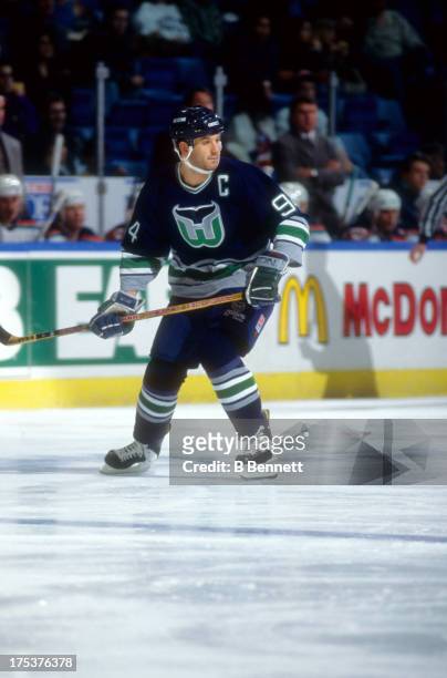 Brendan Shanahan of the Hartford Whalers skates on the ice during an NHL game against the New York Islanders on January 17, 1996 at the Nassau...
