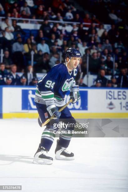 Brendan Shanahan of the Hartford Whalers skates on the ice during an NHL game against the New York Islanders on December 16, 1995 at the Nassau...