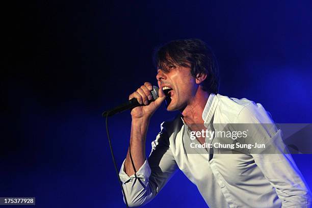 Brett Anderson of Suede performs on stage during day 2 of the Pentaport Rock Festival on August 3, 2013 in Incheon, South Korea.