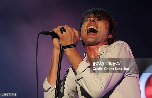 Brett Anderson of Suede performs on stage during day 2 of the Pentaport Rock Festival on August 3, 2013 in Incheon, South Korea.
