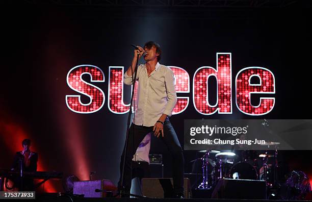 Brett Anderson of Suede performs on stage during day 2 of the Pentaport Rock Festival on August 3, 2013 in Incheon, South Korea.