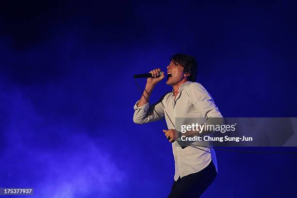 Brett Anderson of Suede performs on stage during day 2 of the Pentaport Rock Festival on August 3, 2013 in Incheon, South Korea.