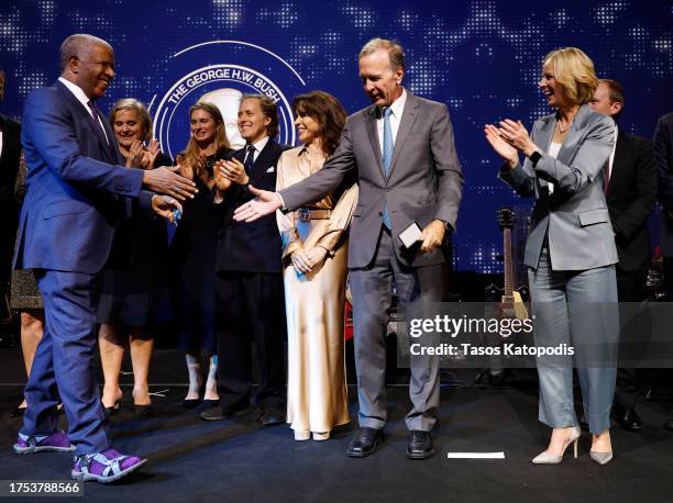 Robert F. Smith, Lauren Bush Lauren, David Lauren, Maria Bush, Neil Bush and Jennifer Sirangelo appear onstage during the George H.W. Bush Points of...