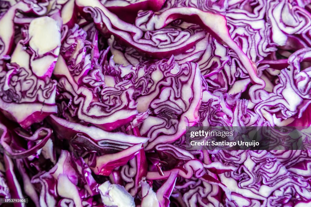 Close-up of sliced purple cabbage