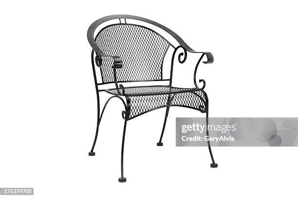 black steel patio chair - chair isolated stock pictures, royalty-free photos & images