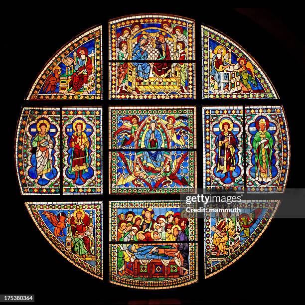 stained glass window at siena cathedral - katolicism bildbanksfoton och bilder
