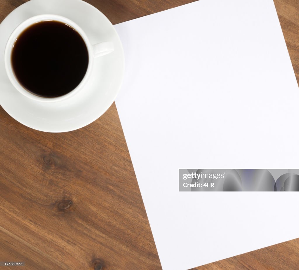 Coffee and Blank Paper Copy Space on Desk
