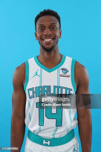 Ish Smith of the Charlotte Hornets poses for a head shot at the Spectrum Center on October 28, 2023 in Charlotte, North Carolina. NOTE TO USER: User...
