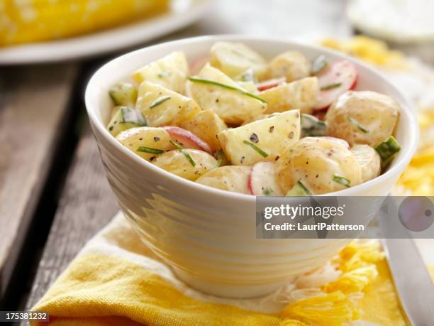 ensalada de patata en un picnic - ensalada de patata fotografías e imágenes de stock