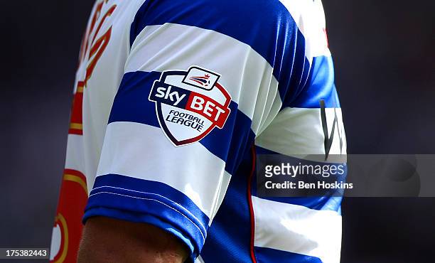 View of the league badge on a Reading shirt during the Sky Bet Championship match between Reading and Ipswich Town at the Madejski Stadium on August...