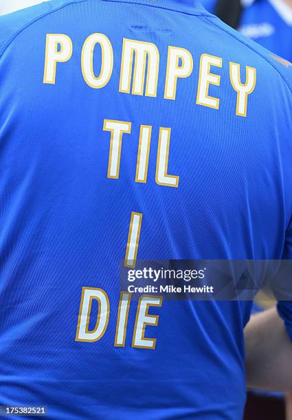 Portsmouth fan declares his loyalty ahead of the Sky Bet League Two match between Portsmouth and Oxford United at Fratton Park on August 03, 2013 in...