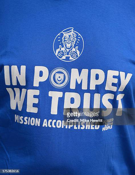 Portsmouth t shirts sold fast ahead of the Sky Bet League Two match between Portsmouth and Oxford United at Fratton Park on August 03, 2013 in...