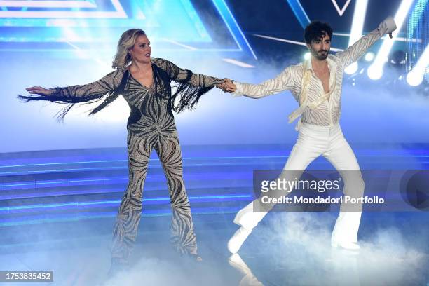 Italian tv presenter Simona Ventura and italian ballet dancer Samuel Peron during the first episode of the program Ballando con le stelle at...