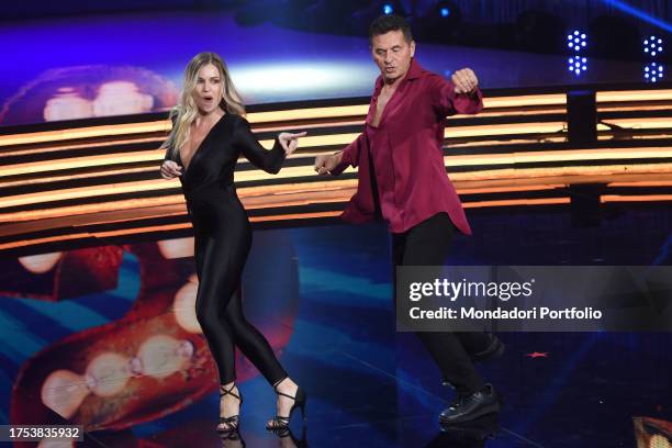 Italian tv presenter Teo Mammucari and ukranian ballet dancer Anastasia Kuzmina during the first episode of the program Ballando con le stelle at...