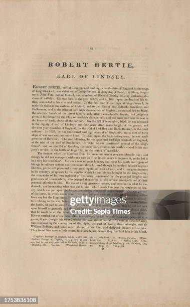 Biography of Robert Bertie, Earl of Lindsey , Unknown Paper, Print, Height 50 cm, Width 32 cm, Aristocracy, Estate of Constantin von Wurzbach,...
