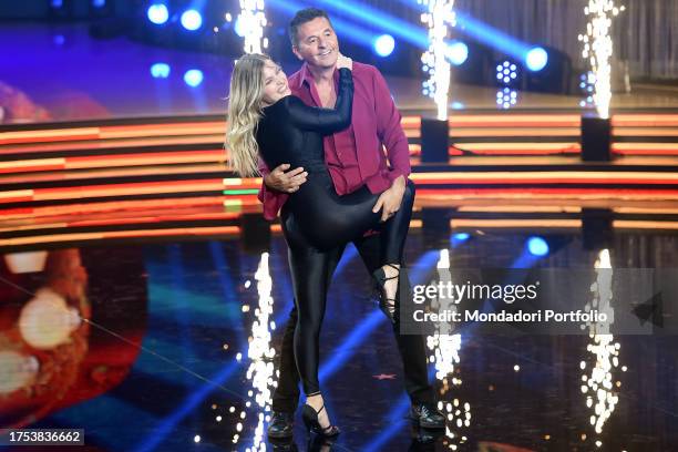 Italian tv presenter Teo Mammucari and ukranian ballet dancer Anastasia Kuzmina during the first episode of the program Ballando con le stelle at...