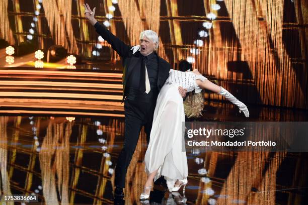 Italian actor and director Ricky Tognazzi and italian ballet dancer Tove Villfor during the first episode of the program Ballando con le stelle at...